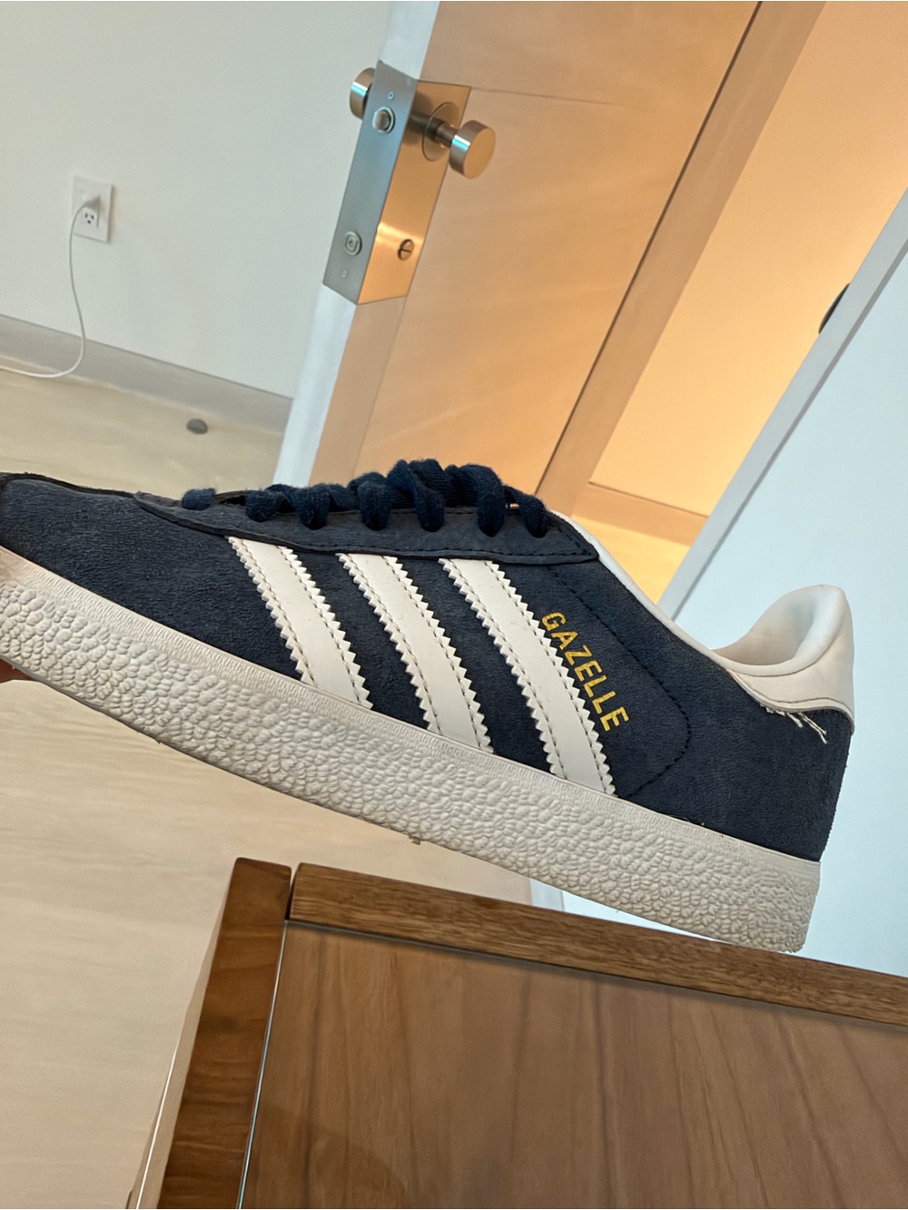 adidas Gazelle Navy Suede Sneakers with White Stripes